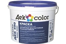 Краска влагостойкая латексная износостойкая матовая "Дек Color" ДЕК490 (5л/6,5кг) База 3
